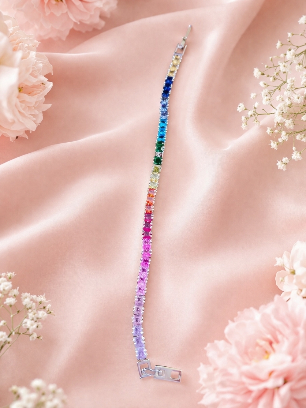 ✨️✨️✨️Multicolor Real Zircon Tennis Bracelet Stainless Steel Rainbow Crystal